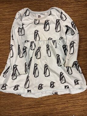 Tea Collection Light Blue Penguin Print Long Sleeve Dress